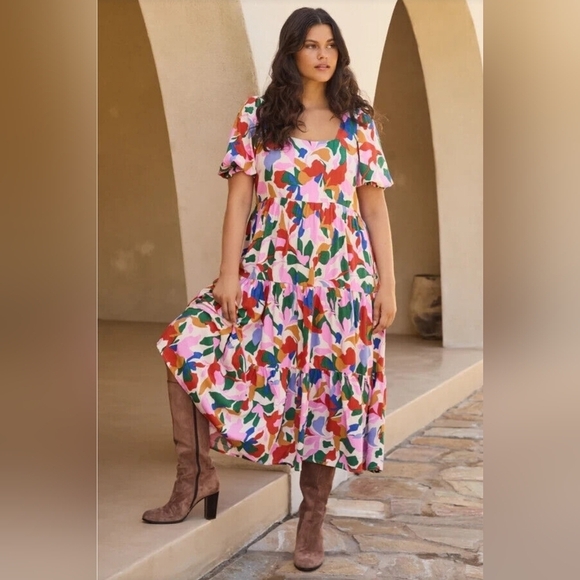 Mister Zimi Winter colorful fun spring  Midi Dress in  Leaf Size 10 - Picture 1 of 13